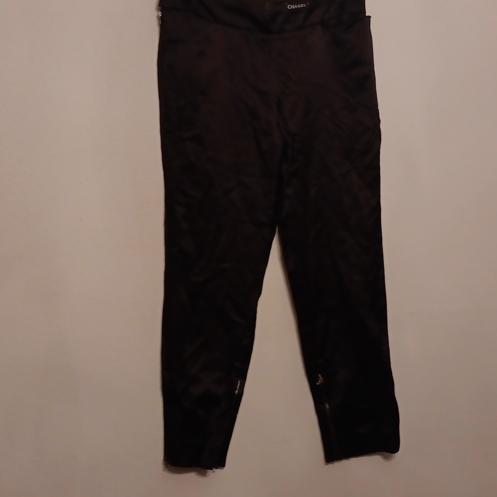 Chanel black skinny pants in silk